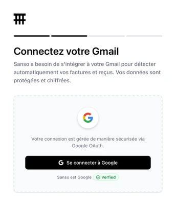 Écran Sanso de connexion Gmail avec le bouton de connexion Google