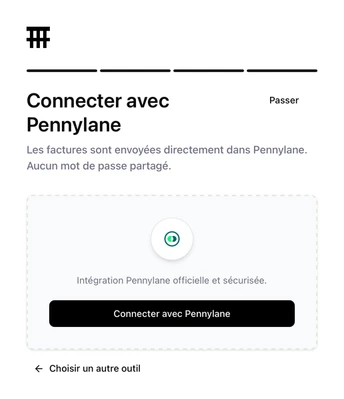 Écran Sanso avec le bouton de connexion à Pennylane
