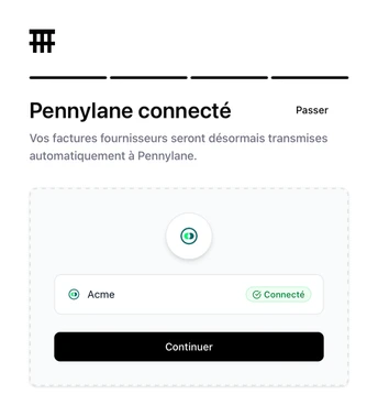 Écran Sanso confirmant que la société Pennylane est connectée