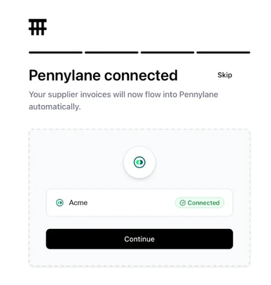 Sanso screen confirming the Pennylane company is connected