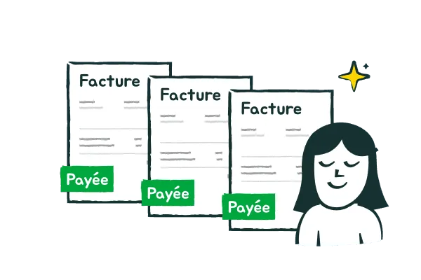 Customer invoicing illustration: three paid invoices managed by the Sanso assistant