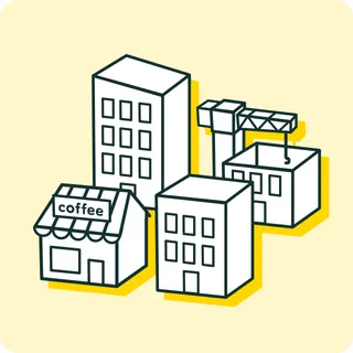 Illustration de PME, bâtiments et commerces